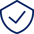Blue shield with check mark icon.
